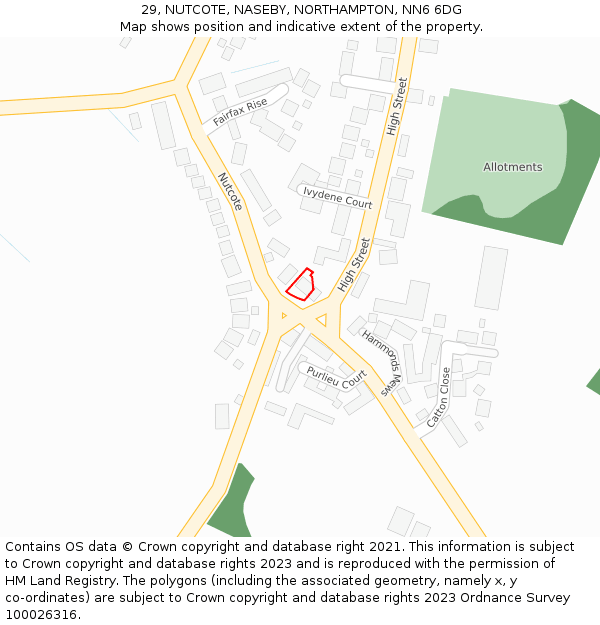 29, NUTCOTE, NASEBY, NORTHAMPTON, NN6 6DG: Location map and indicative extent of plot