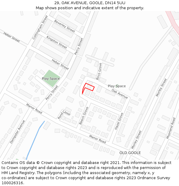 29, OAK AVENUE, GOOLE, DN14 5UU: Location map and indicative extent of plot