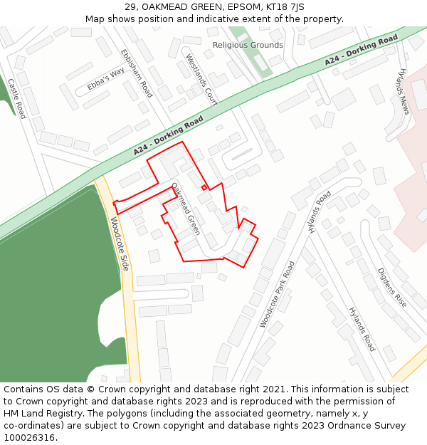 29, OAKMEAD GREEN, EPSOM, KT18 7JS: Location map and indicative extent of plot