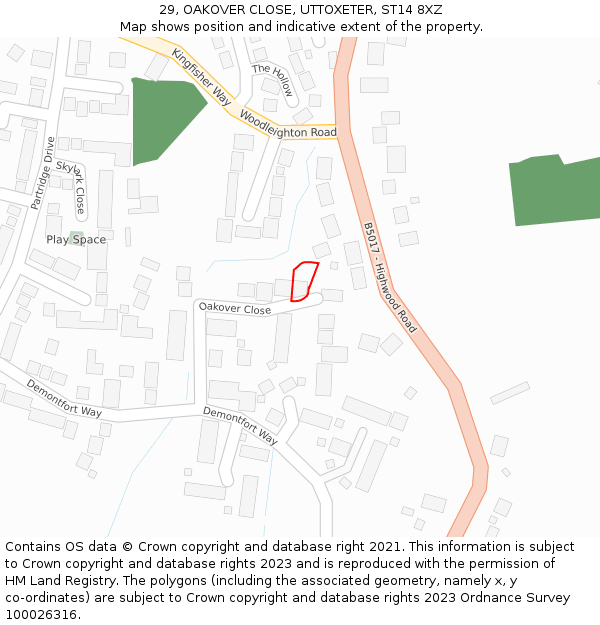 29, OAKOVER CLOSE, UTTOXETER, ST14 8XZ: Location map and indicative extent of plot