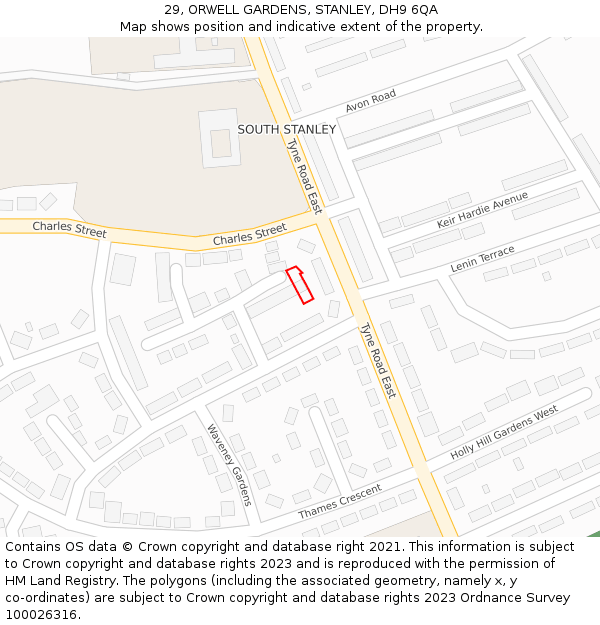 29, ORWELL GARDENS, STANLEY, DH9 6QA: Location map and indicative extent of plot