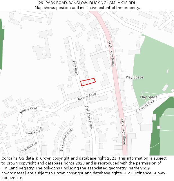 29, PARK ROAD, WINSLOW, BUCKINGHAM, MK18 3DL: Location map and indicative extent of plot