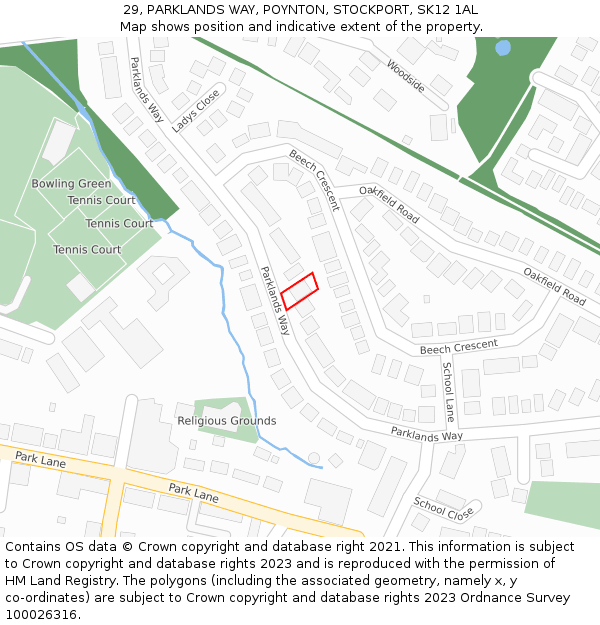 29, PARKLANDS WAY, POYNTON, STOCKPORT, SK12 1AL: Location map and indicative extent of plot