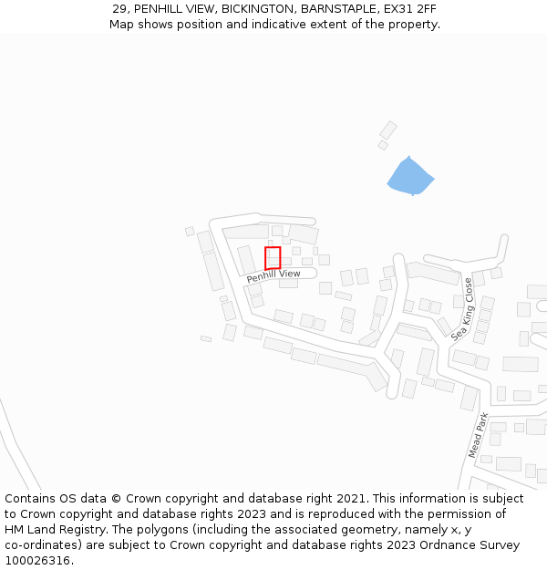 29, PENHILL VIEW, BICKINGTON, BARNSTAPLE, EX31 2FF: Location map and indicative extent of plot