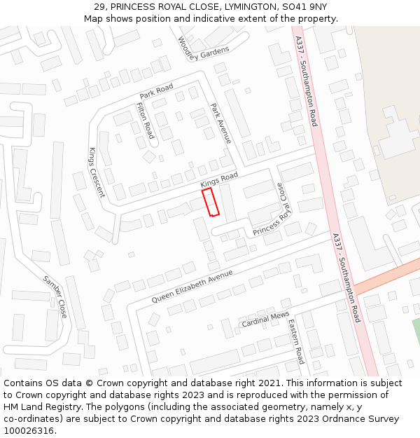 29, PRINCESS ROYAL CLOSE, LYMINGTON, SO41 9NY: Location map and indicative extent of plot