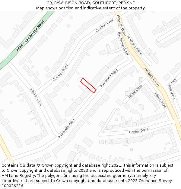 29, RAWLINSON ROAD, SOUTHPORT, PR9 9NE: Location map and indicative extent of plot