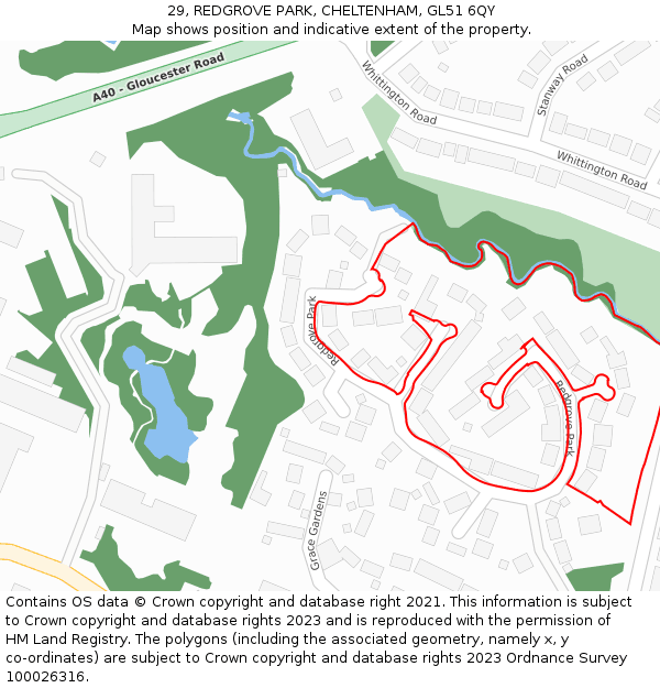 29, REDGROVE PARK, CHELTENHAM, GL51 6QY: Location map and indicative extent of plot