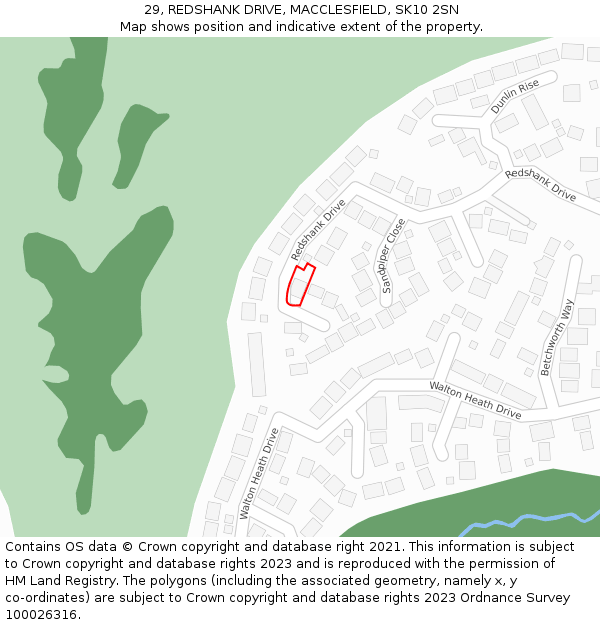 29, REDSHANK DRIVE, MACCLESFIELD, SK10 2SN: Location map and indicative extent of plot