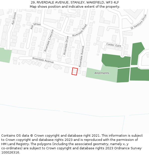 29, RIVERDALE AVENUE, STANLEY, WAKEFIELD, WF3 4LF: Location map and indicative extent of plot