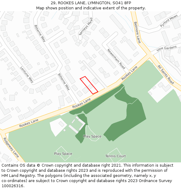 29, ROOKES LANE, LYMINGTON, SO41 8FP: Location map and indicative extent of plot