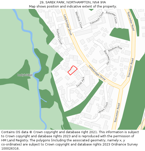 29, SAREK PARK, NORTHAMPTON, NN4 9YA: Location map and indicative extent of plot