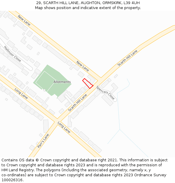 29, SCARTH HILL LANE, AUGHTON, ORMSKIRK, L39 4UH: Location map and indicative extent of plot