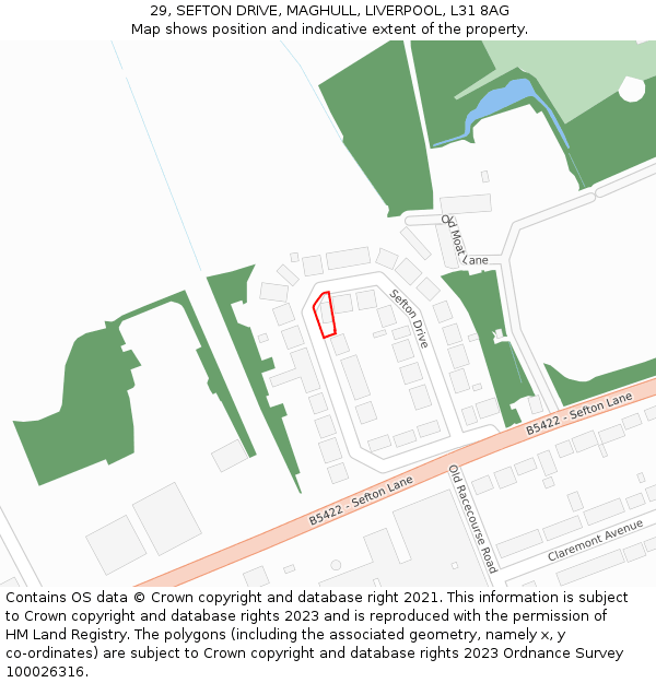 29, SEFTON DRIVE, MAGHULL, LIVERPOOL, L31 8AG: Location map and indicative extent of plot