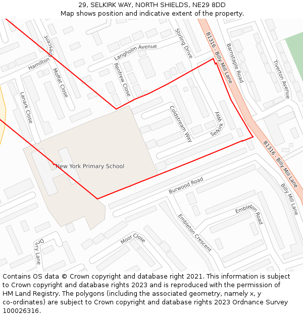 29, SELKIRK WAY, NORTH SHIELDS, NE29 8DD: Location map and indicative extent of plot