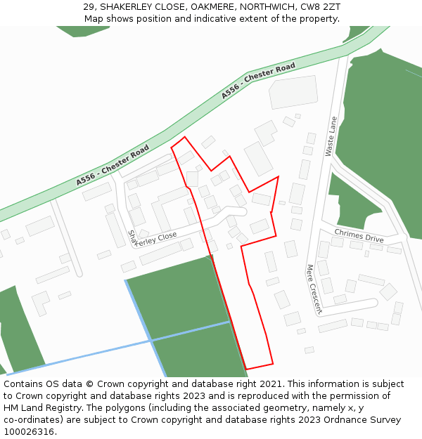 29, SHAKERLEY CLOSE, OAKMERE, NORTHWICH, CW8 2ZT: Location map and indicative extent of plot