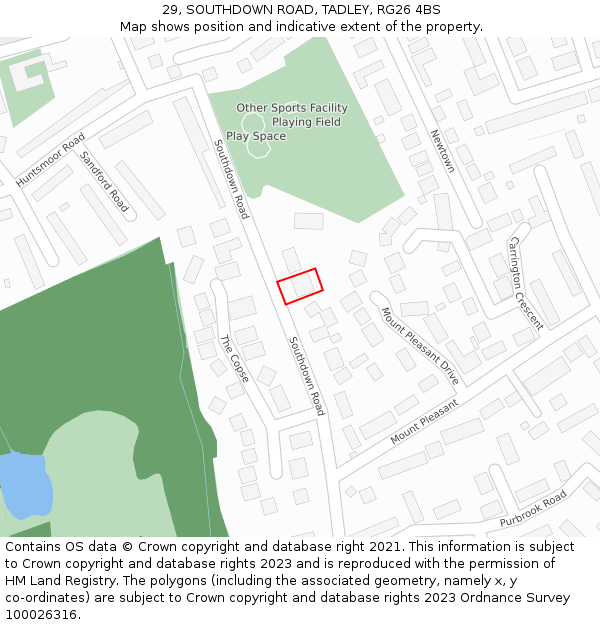 29, SOUTHDOWN ROAD, TADLEY, RG26 4BS: Location map and indicative extent of plot