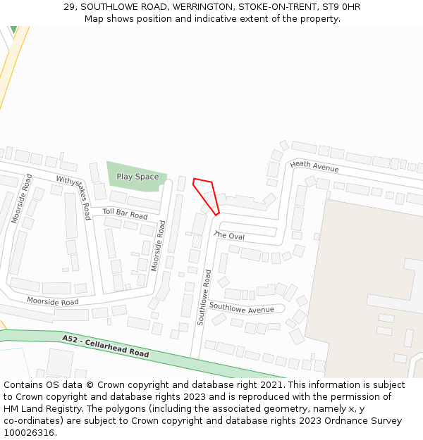 29, SOUTHLOWE ROAD, WERRINGTON, STOKE-ON-TRENT, ST9 0HR: Location map and indicative extent of plot