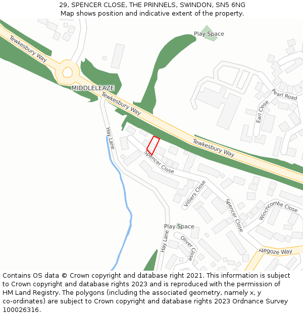 29, SPENCER CLOSE, THE PRINNELS, SWINDON, SN5 6NG: Location map and indicative extent of plot