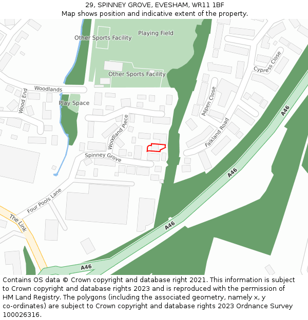 29, SPINNEY GROVE, EVESHAM, WR11 1BF: Location map and indicative extent of plot