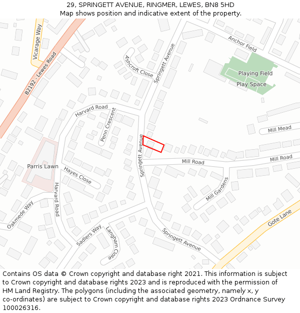 29, SPRINGETT AVENUE, RINGMER, LEWES, BN8 5HD: Location map and indicative extent of plot