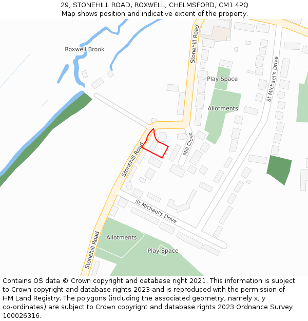 29, STONEHILL ROAD, ROXWELL, CHELMSFORD, CM1 4PQ: Location map and indicative extent of plot