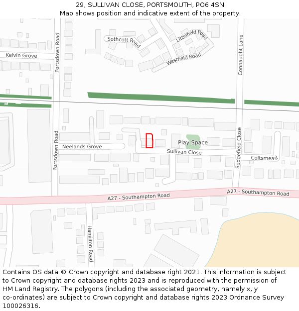 29, SULLIVAN CLOSE, PORTSMOUTH, PO6 4SN: Location map and indicative extent of plot