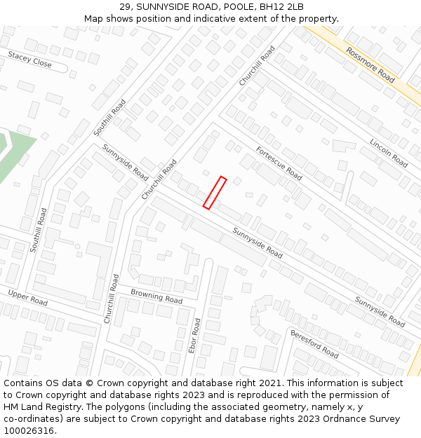 29, SUNNYSIDE ROAD, POOLE, BH12 2LB: Location map and indicative extent of plot