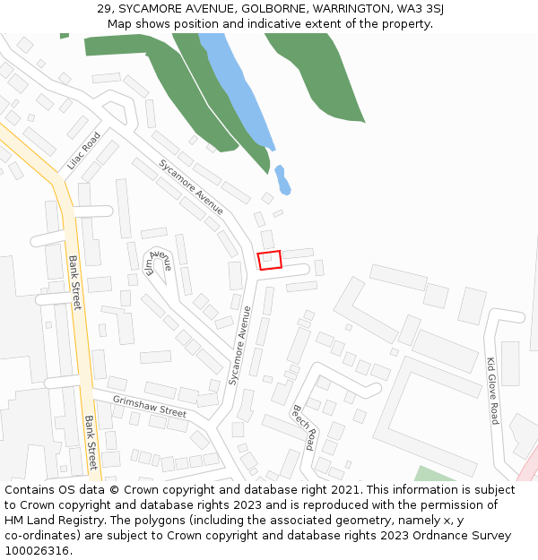 29, SYCAMORE AVENUE, GOLBORNE, WARRINGTON, WA3 3SJ: Location map and indicative extent of plot