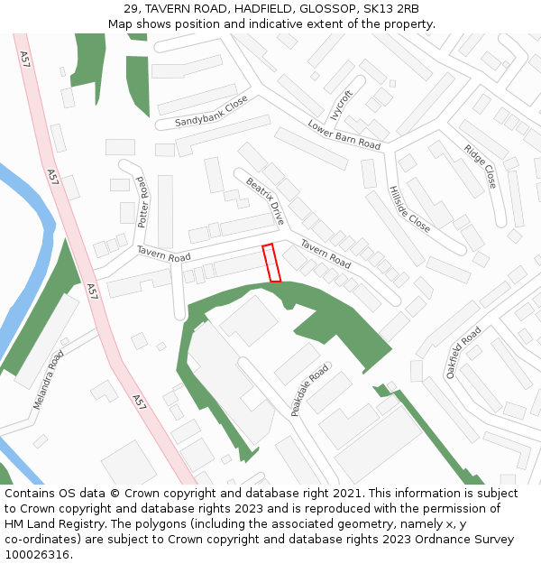 29, TAVERN ROAD, HADFIELD, GLOSSOP, SK13 2RB: Location map and indicative extent of plot