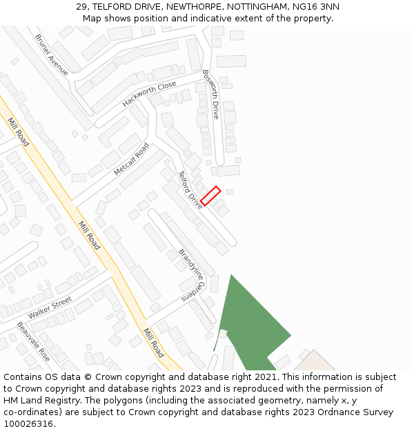 29, TELFORD DRIVE, NEWTHORPE, NOTTINGHAM, NG16 3NN: Location map and indicative extent of plot