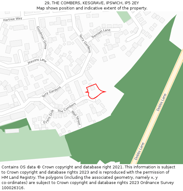 29, THE COMBERS, KESGRAVE, IPSWICH, IP5 2EY: Location map and indicative extent of plot