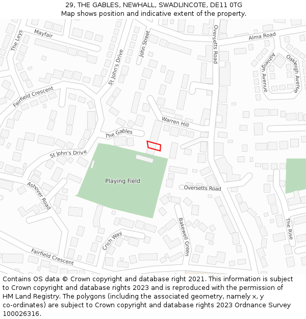 29, THE GABLES, NEWHALL, SWADLINCOTE, DE11 0TG: Location map and indicative extent of plot