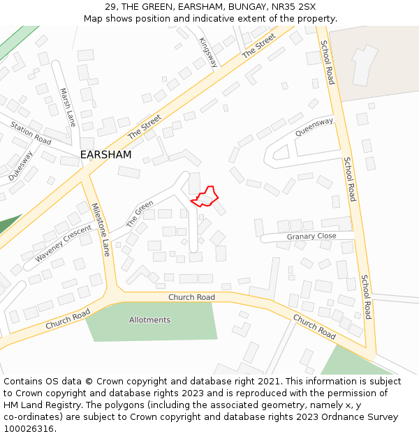 29, THE GREEN, EARSHAM, BUNGAY, NR35 2SX: Location map and indicative extent of plot