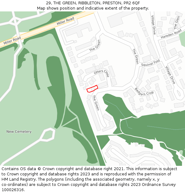 29, THE GREEN, RIBBLETON, PRESTON, PR2 6QF: Location map and indicative extent of plot