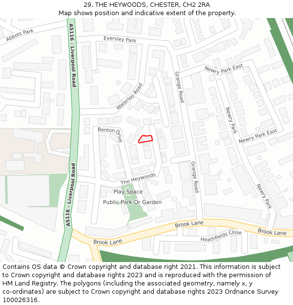 29, THE HEYWOODS, CHESTER, CH2 2RA: Location map and indicative extent of plot