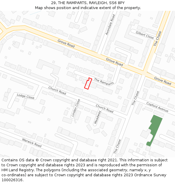 29, THE RAMPARTS, RAYLEIGH, SS6 8PY: Location map and indicative extent of plot