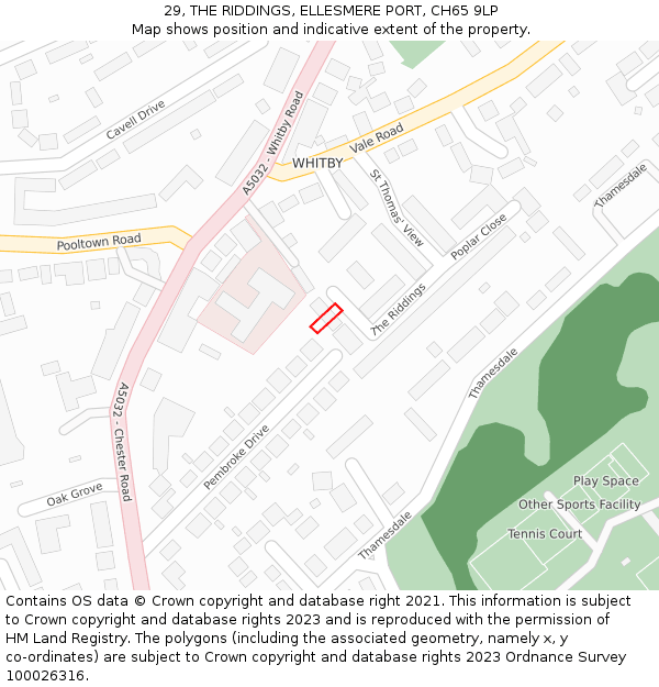 29, THE RIDDINGS, ELLESMERE PORT, CH65 9LP: Location map and indicative extent of plot