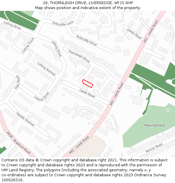 29, THORNLEIGH DRIVE, LIVERSEDGE, WF15 6HP: Location map and indicative extent of plot