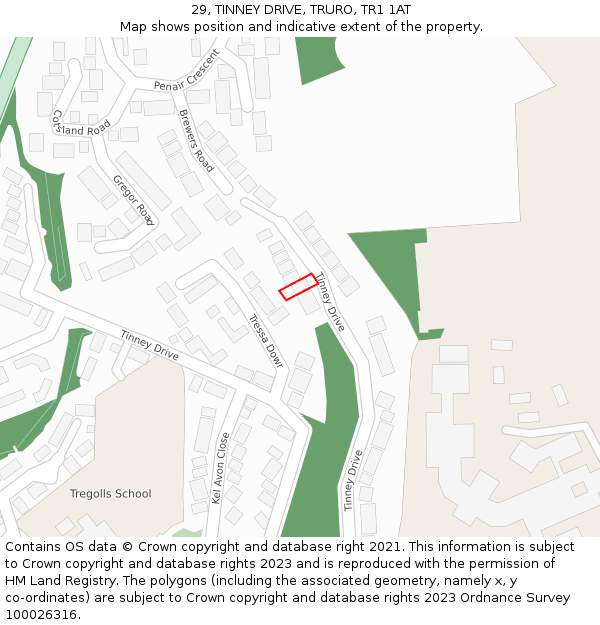 29, TINNEY DRIVE, TRURO, TR1 1AT: Location map and indicative extent of plot