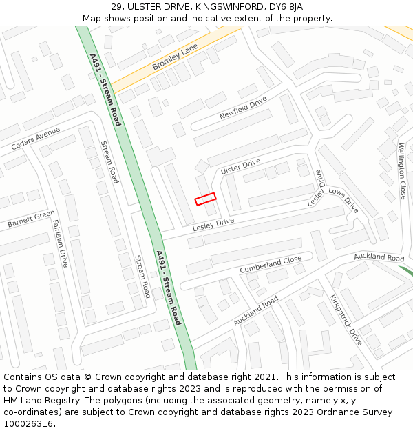 29, ULSTER DRIVE, KINGSWINFORD, DY6 8JA: Location map and indicative extent of plot