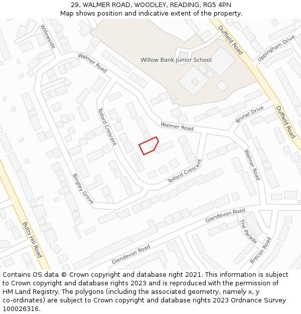 29, WALMER ROAD, WOODLEY, READING, RG5 4PN: Location map and indicative extent of plot