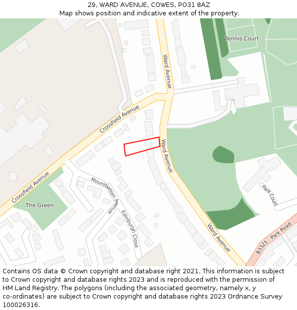 29, WARD AVENUE, COWES, PO31 8AZ: Location map and indicative extent of plot