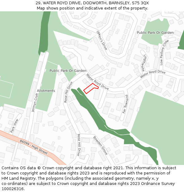 29, WATER ROYD DRIVE, DODWORTH, BARNSLEY, S75 3QX: Location map and indicative extent of plot