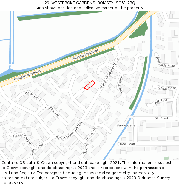 29, WESTBROKE GARDENS, ROMSEY, SO51 7RQ: Location map and indicative extent of plot