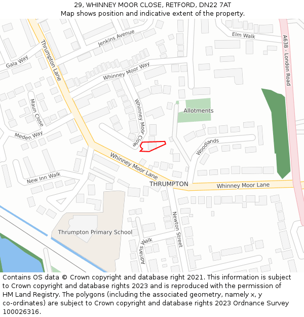 29, WHINNEY MOOR CLOSE, RETFORD, DN22 7AT: Location map and indicative extent of plot