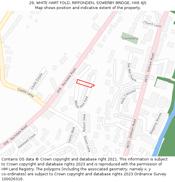 29, WHITE HART FOLD, RIPPONDEN, SOWERBY BRIDGE, HX6 4JS: Location map and indicative extent of plot