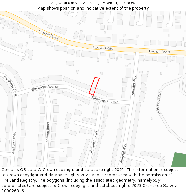 29, WIMBORNE AVENUE, IPSWICH, IP3 8QW: Location map and indicative extent of plot