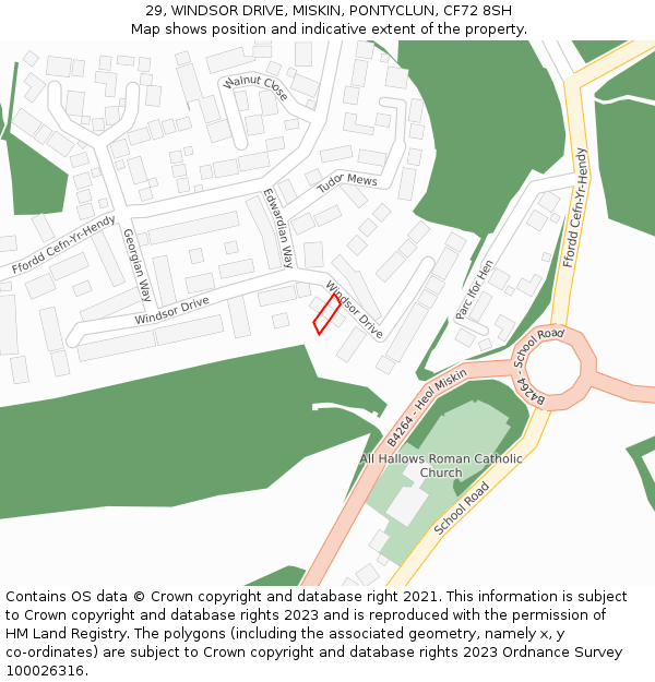 29, WINDSOR DRIVE, MISKIN, PONTYCLUN, CF72 8SH: Location map and indicative extent of plot