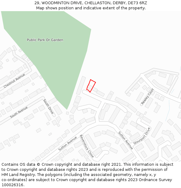 29, WOODMINTON DRIVE, CHELLASTON, DERBY, DE73 6RZ: Location map and indicative extent of plot