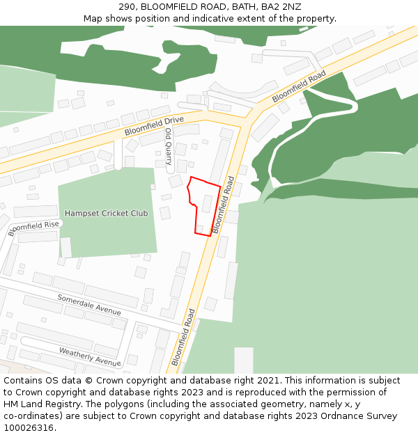 290, BLOOMFIELD ROAD, BATH, BA2 2NZ: Location map and indicative extent of plot